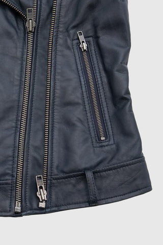 Chloe womens Fashion Leather Jacket Navy Blue Chloe womens Fashion Leather Jacket Navy Blue