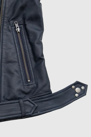 Chloe womens Fashion Leather Jacket Navy Blue Chloe womens Fashion Leather Jacket Navy Blue