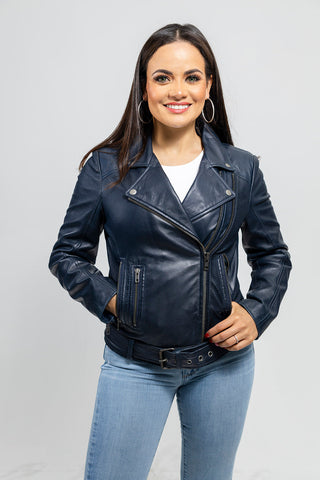 Chloe womens Fashion Leather Jacket Navy Blue Chloe womens Fashion Leather Jacket Navy Blue