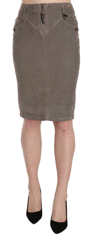 Just Cavalli Chic Gray Pencil Skirt with Logo Details