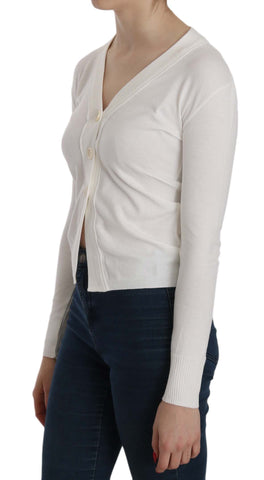 BYBLOS Elegant White V-Neck Cropped Cardigan Blouse