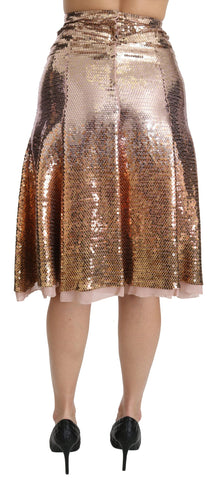 Dolce & Gabbana Gold Sequined High Waist Skirt