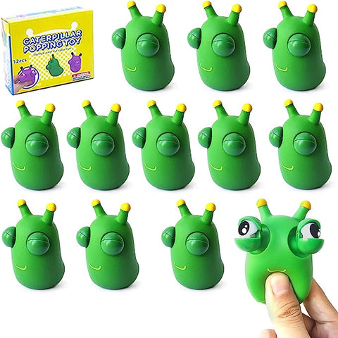 12PCS Funny Grass Worm Pinch Toy, Green Eye Bouncing Worm Squeeze Toy, Novelty Fun Squeeze Stress Relief Toys For Adults Kids Gift Cool Gadgets