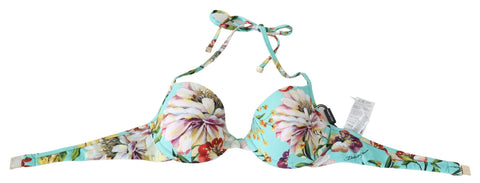 Dolce & Gabbana Chic Mint Green Floral Bikini Top