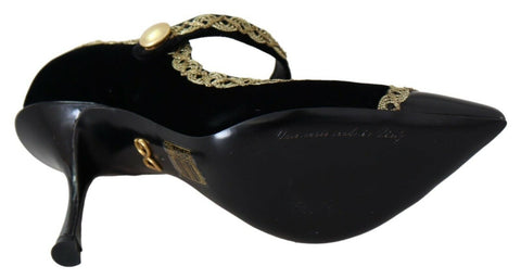 Dolce & Gabbana Elegant Gold-Embroidered Black Velvet Pumps