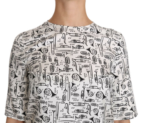 Dolce & Gabbana Elegant Trumpet Print Silk Blouse Top