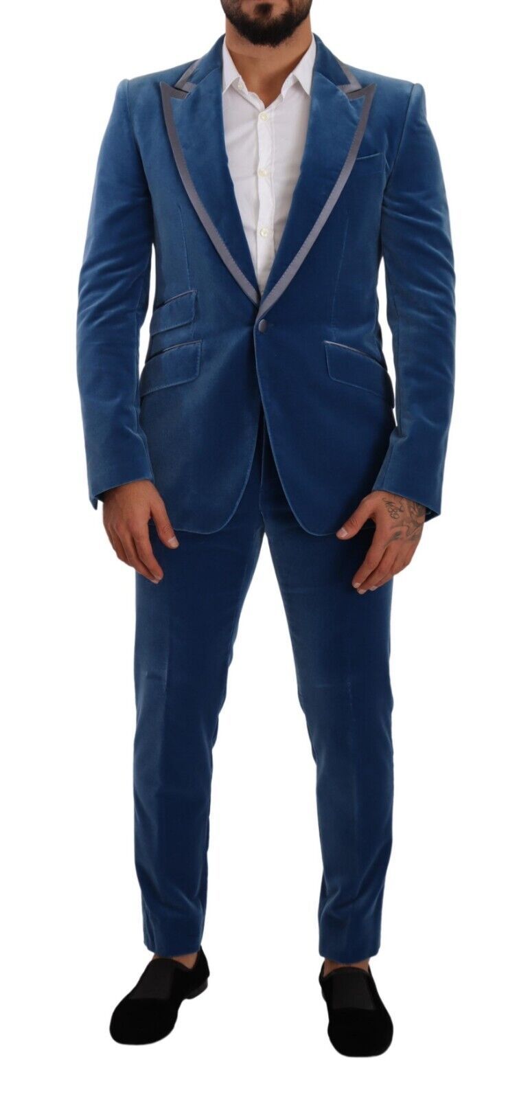 Dolce & Gabbana Elegant Velvet Blue Slim Fit Suit