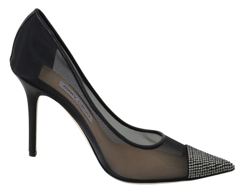 Jimmy Choo Elegant Black Mesh Crystal Pumps