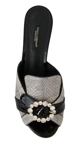 Dolce & Gabbana Crystal-Embellished Exotic Leather Sandals