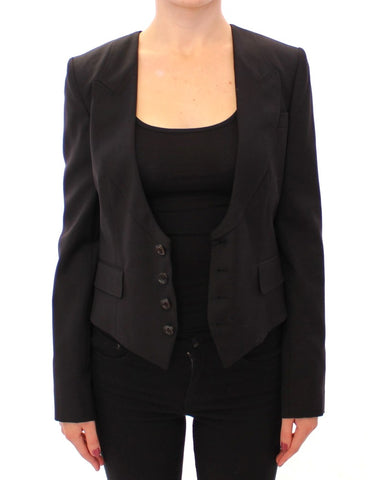 Dolce & Gabbana Elegant Silk-Blend Black Blazer with Scarf Back Detail