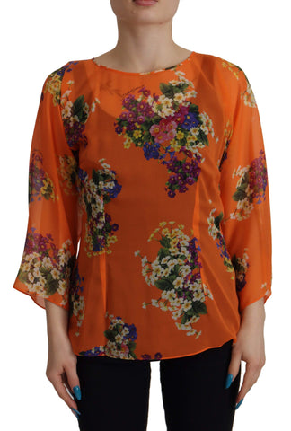 Dolce & Gabbana Elegant Floral Silk Blouse with Back Zipper