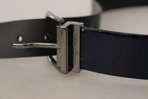 Dolce & Gabbana Elegant Blue Leather Belt with Silver Buckle