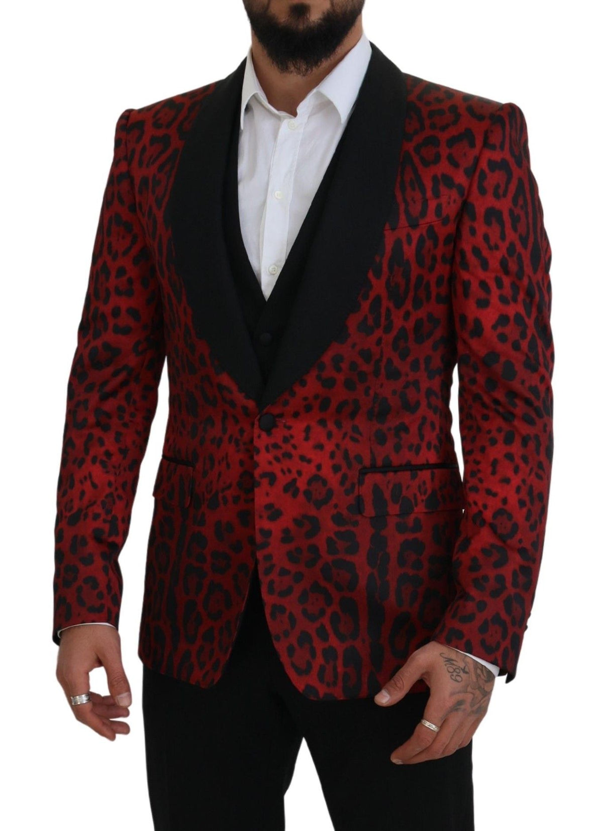 Dolce & Gabbana Radiant Red Leopard Print Three Piece Suit