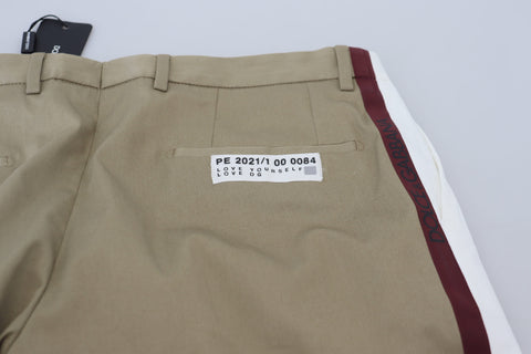 Dolce & Gabbana Two-Tone White & Brown Chic Cotton Pants