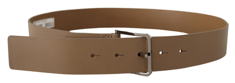 Dolce & Gabbana Beige Leather Statement Belt with Silver Buckle