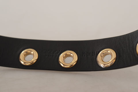 Dolce & Gabbana Chic Black Leather Belt with Engraved Buckle
