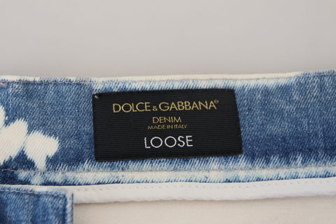 Dolce & Gabbana Elegant Loose Fit Denim Pants with Unique Print