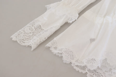 Dolce & Gabbana Elegant White Lace Trim Cotton Blouse