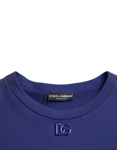 Dolce & Gabbana Royal Blue Cotton Crewneck Sweater