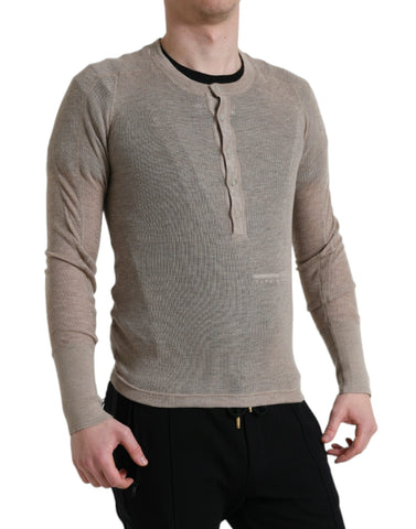 Dolce & Gabbana Elegant Beige Henley Cashmere Sweater
