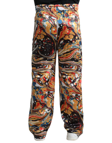 Dolce & Gabbana Elegant Satin Track Pants in Multicolor Marble