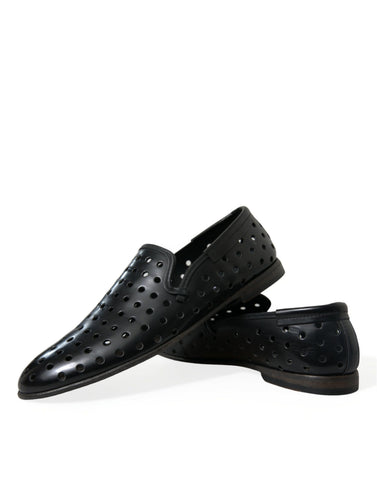 Dolce & Gabbana Elegant Black Leather Perforated Loafers