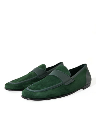 Dolce & Gabbana Emerald Velvet Leather Loafers for Men