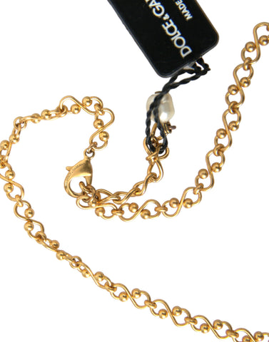 Dolce & Gabbana Gold Brass Chain Pearl Pendant Charm Necklace