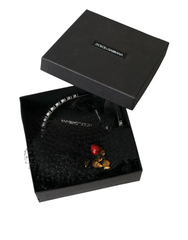 Dolce & Gabbana Black Strawberry Sicily Crystal Mesh Net Headband Diadem