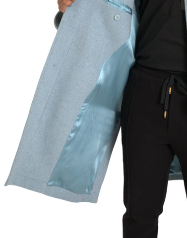 Dolce & Gabbana Light Blue Wool Button Trench Coat Jacket