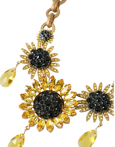 Dolce & Gabbana Gold Tone Brass Sunflower Crystal Embellished Necklace