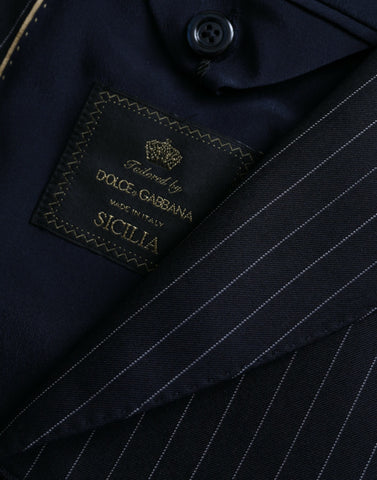 Dolce & Gabbana Black Stripe SICILIA Double Breasted Coat Blazer