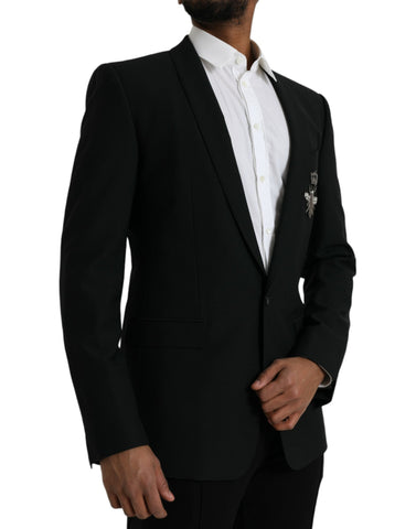 Dolce & Gabbana Black Crown Bee MARTINI Single Breasted Coat Blazer