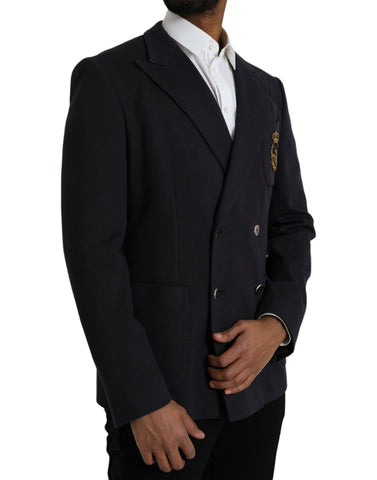 Dolce & Gabbana Dark Blue Crown Bee Double Breasted Blazer