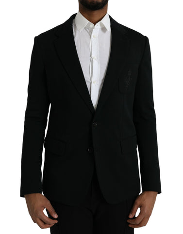 Dolce & Gabbana Black Wool Notch Single Breasted Coat Blazer