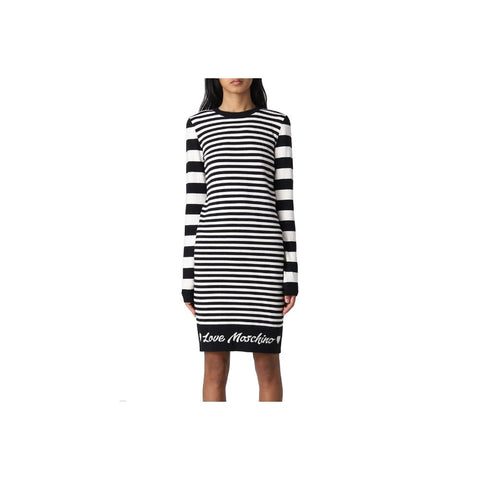 Love Moschino Elegant Striped Knit Dress with Long Sleeves