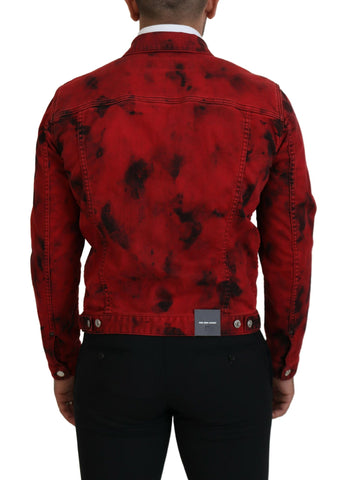 Dsquared² Red Black Tie Dye Collared Men Denim Jacket