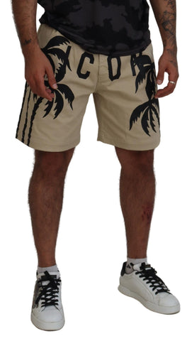 Dsquared² Beige Cotton Logo Printed Above Knee Shorts