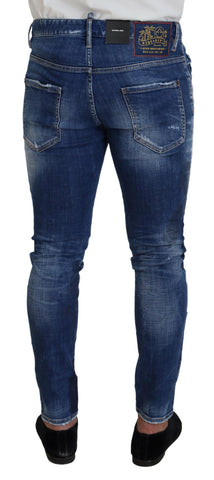 Dsquared² Blue Washed Patchwork Skinny Men Denim Jeans