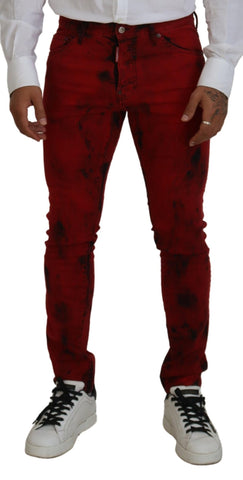 Dsquared² Red Cotton Tie Dye Skinny Casual Men Denim Jeans