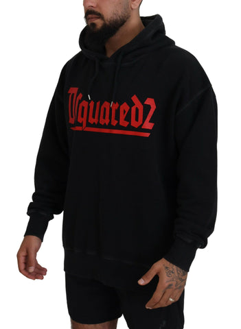 Dsquared² Black Cotton Hooded Printed Men Pullover Sweater