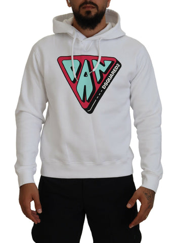 Dsquared² White Cotton Hooded Printed Pullover Sweater