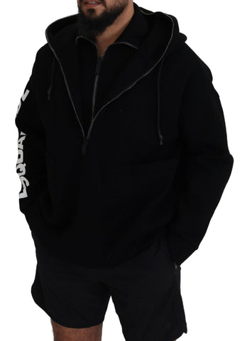 Dsquared² Black Hooded Printed Sleeves Double Zip Sweater