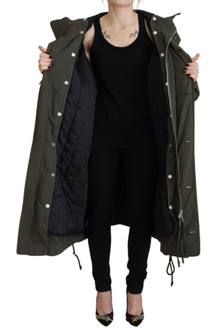 Dsquared² Green Hooded Full Zip Long Parka Coat Jacket