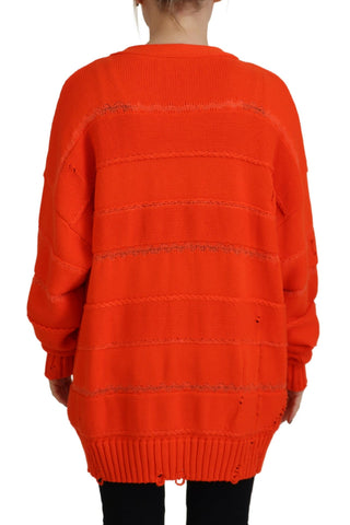 Dsquared² Orange Cotton Knitted Buttoned Cardigan Sweater