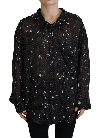 Dsquared² Black Polka Dots Collared Button Down Blouse Top