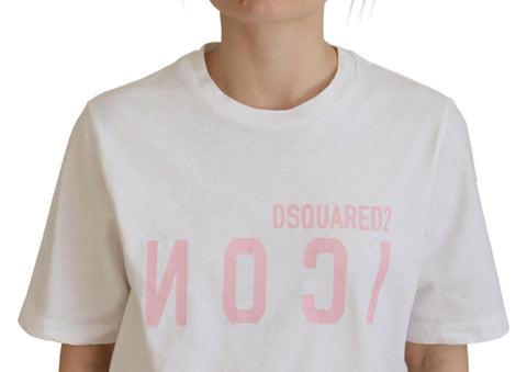 Dsquared² White Cotton Shiny Icon East Tee Crewneck T-shirt