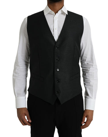 Dolce & Gabbana Black Wool Waistcoat Dress Formal Vest