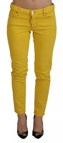 Dsquared² Yellow Cotton Low Waist Cropped Jennifer Denim Jeans