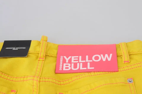 Dsquared² Yellow Cotton Low Waist Cropped Jennifer Denim Jeans